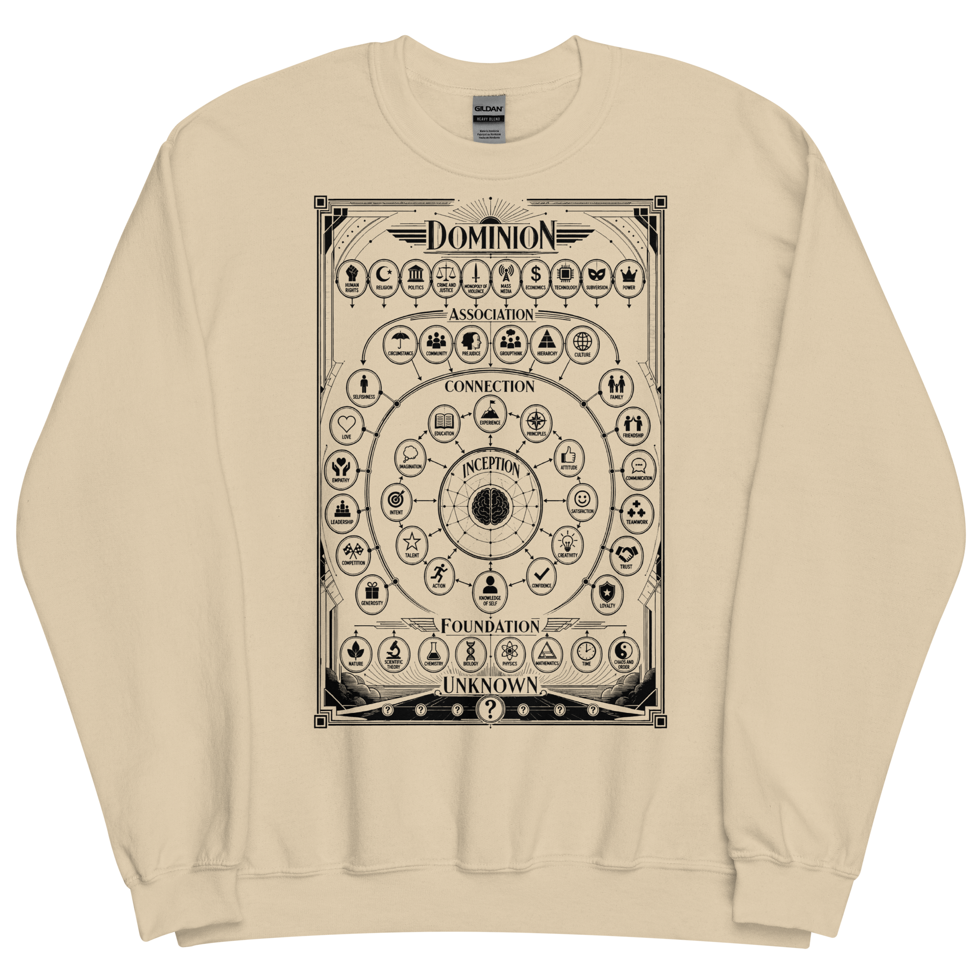 Front of the Classic Order Map Sweatshirt in sand